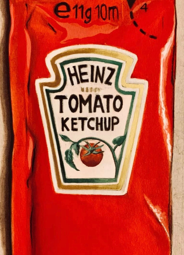 Ketchup — Pintura original acrílico sobre madera | Arte pop contemporáneo