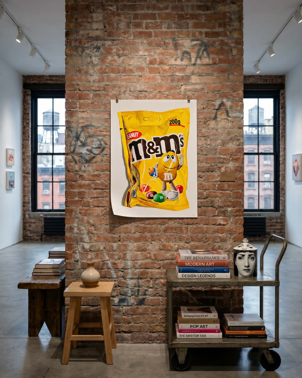 M&M — lámina en papel, mockup de ambientación