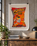 Cheetos — lámina en papel, mockup de ambientación