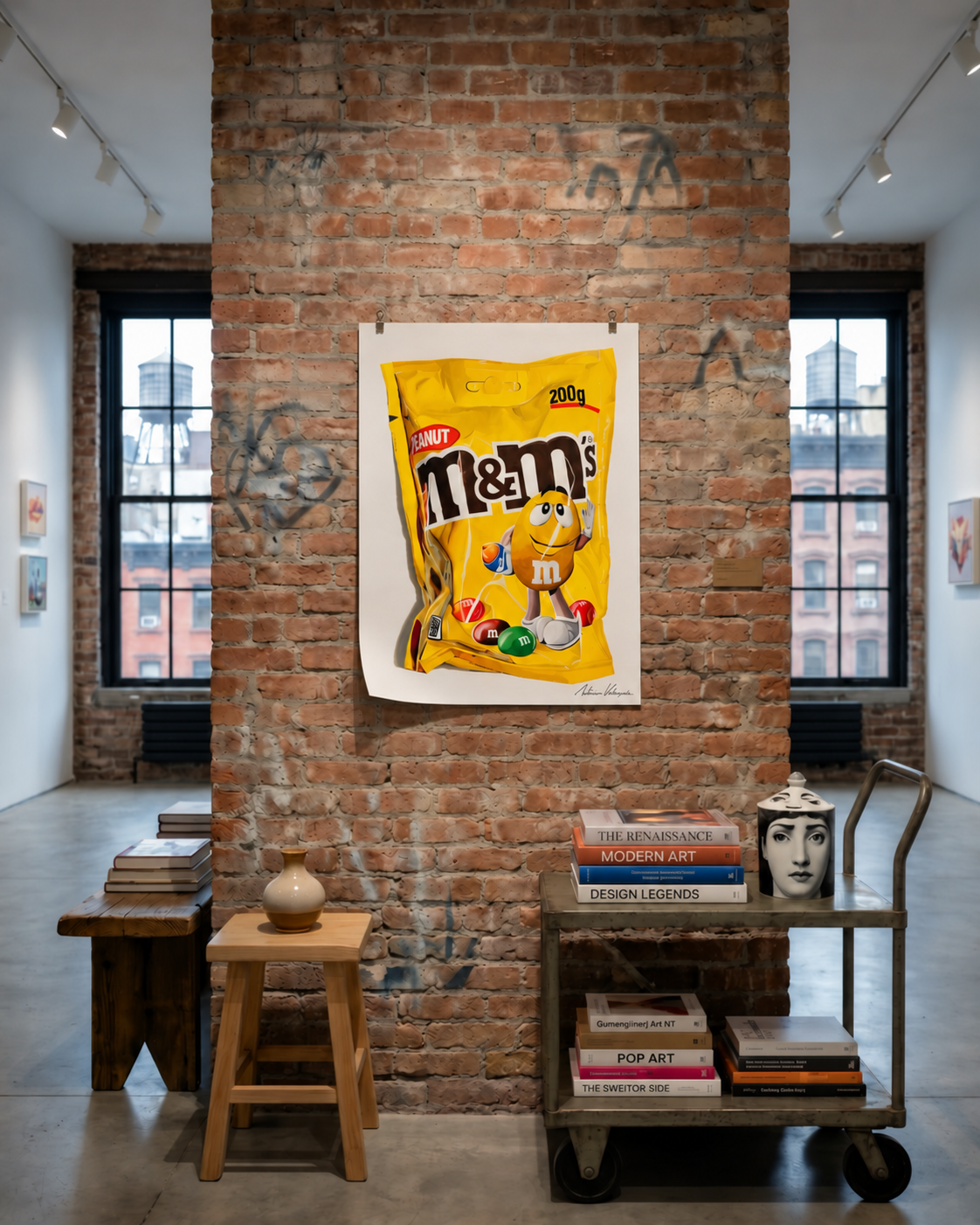 M&M — lámina en papel, mockup de ambientación